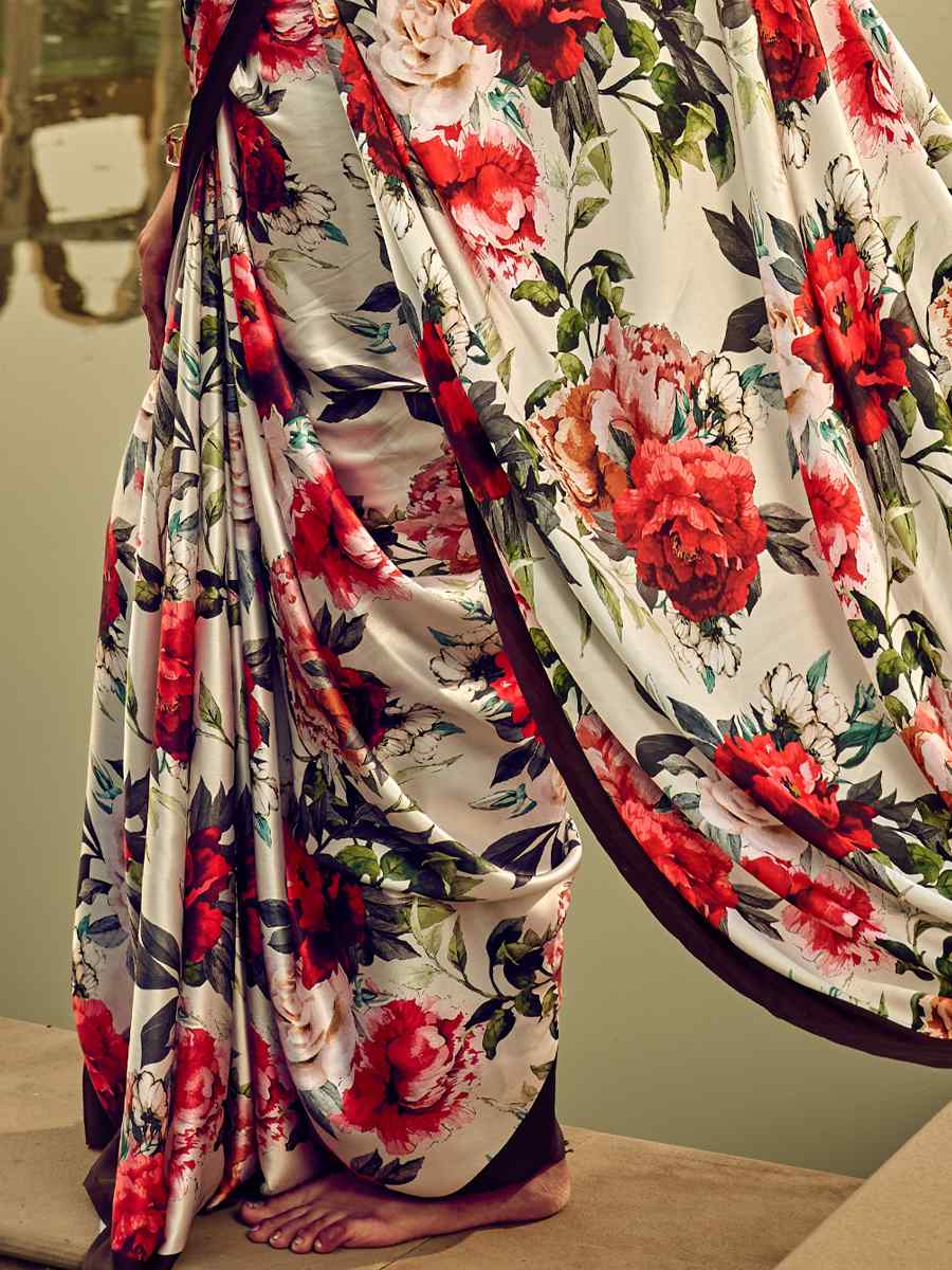 Multi Satin Crepe Printed Casual Festival Contemporary Saree