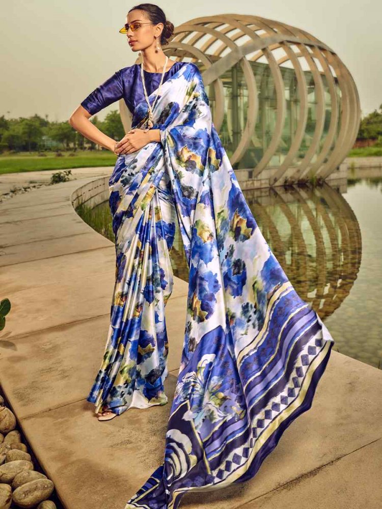 Multi Satin Crepe Printed Casual Festival Contemporary Saree