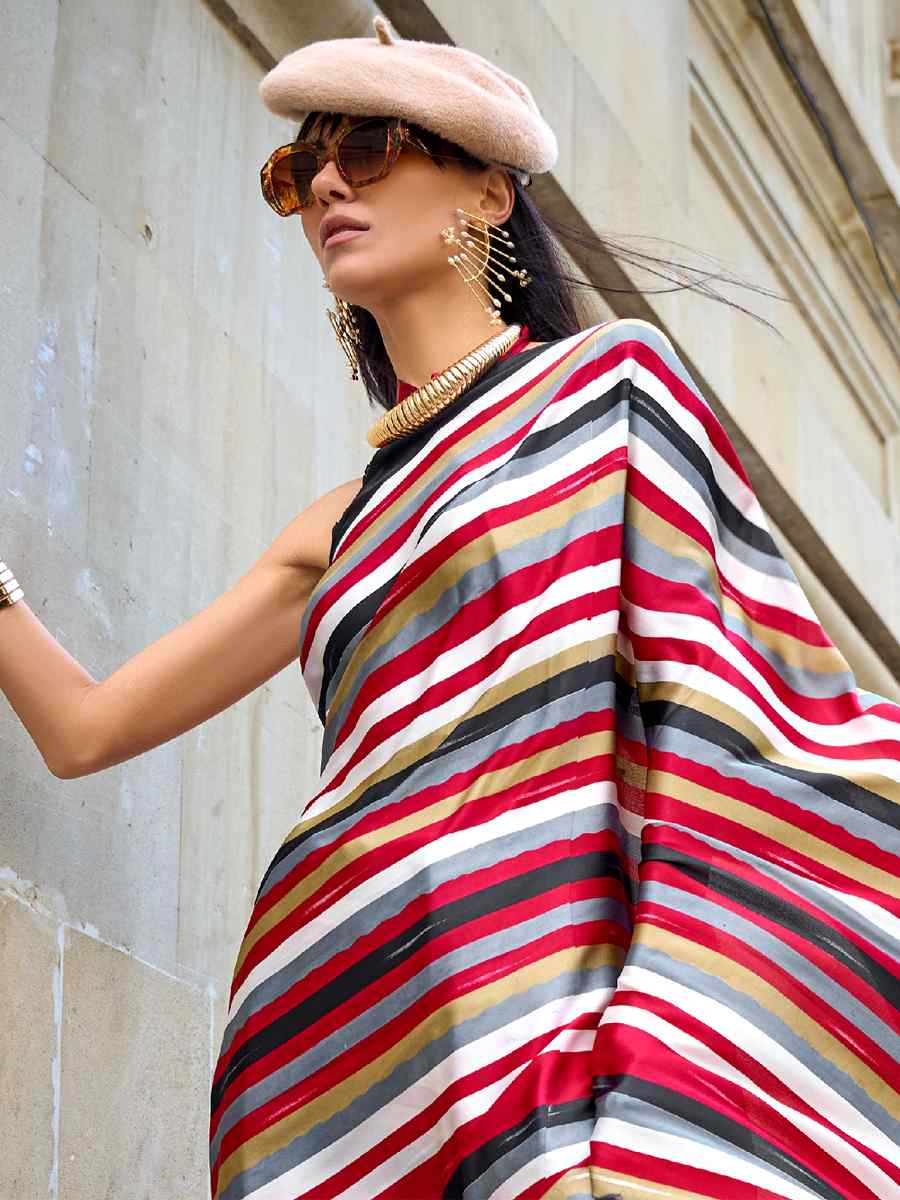 Multi Satin Crepe Printed Casual Festival Contemporary Saree
