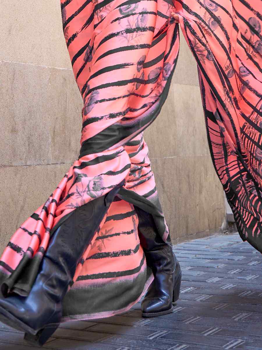 Multi Satin Crepe Printed Casual Festival Contemporary Saree