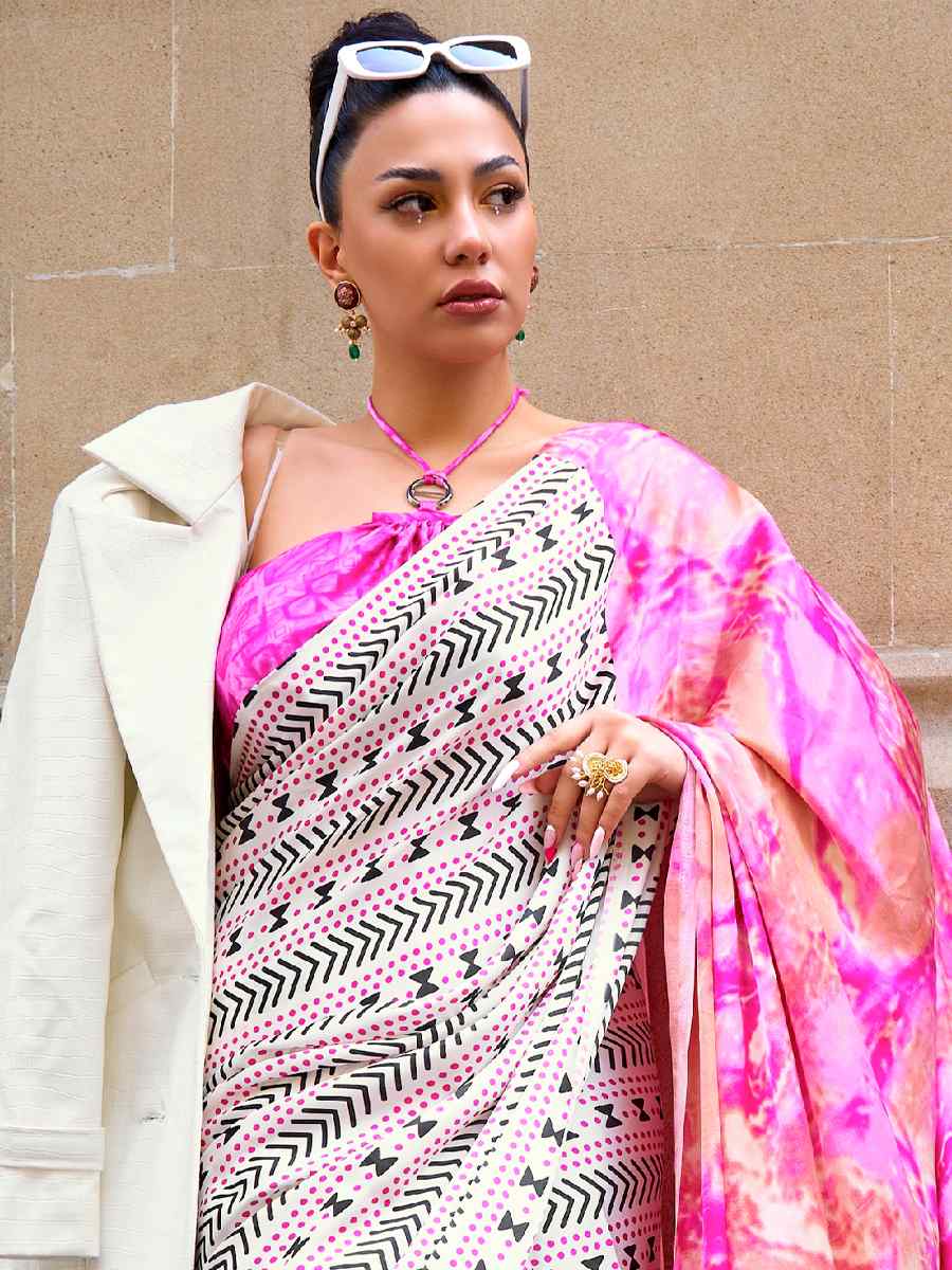 Multi Satin Crepe Printed Casual Festival Contemporary Saree
