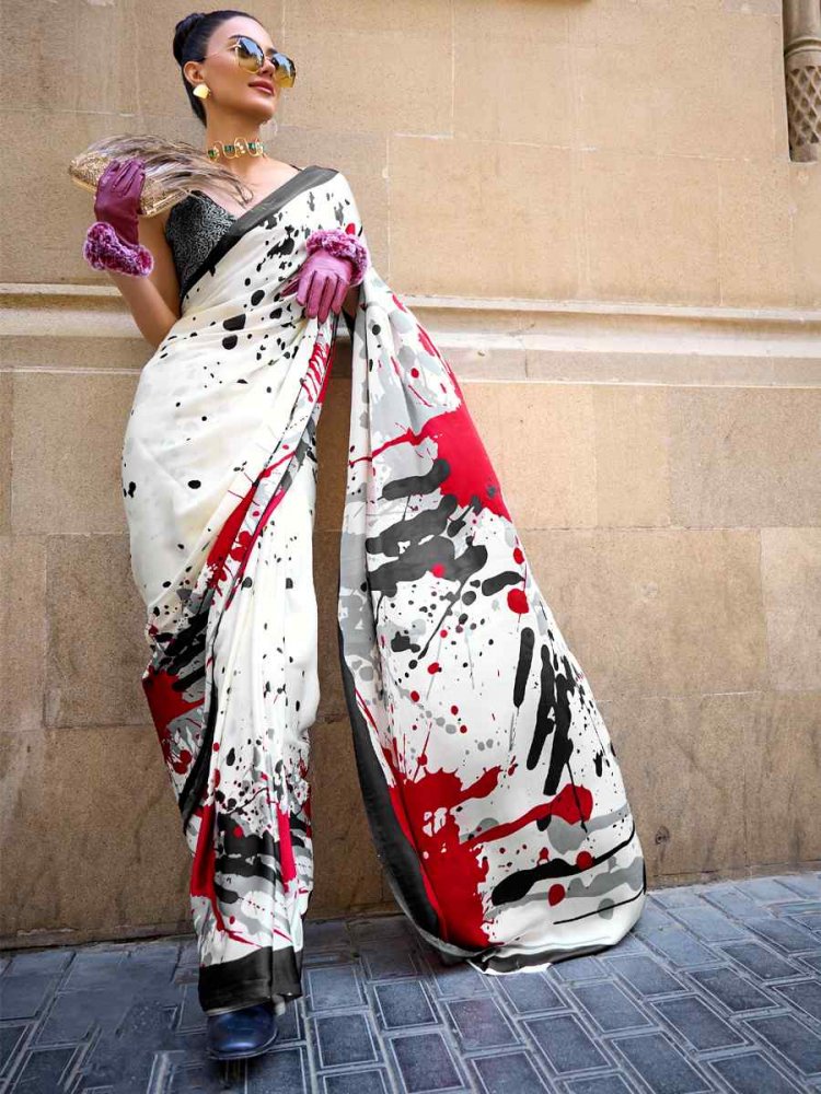 Multi Satin Crepe Printed Casual Festival Contemporary Saree