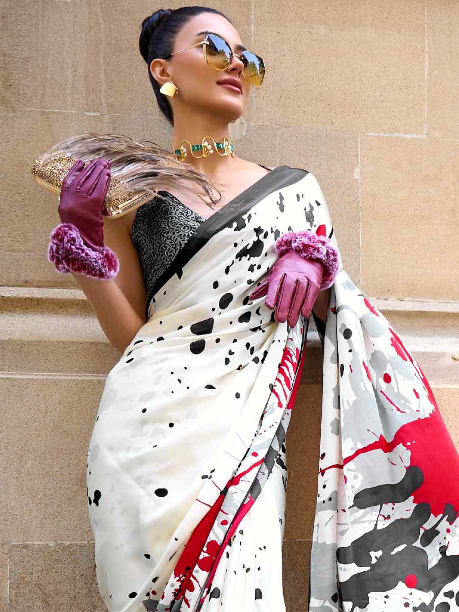 Multi Satin Crepe Printed Casual Festival Contemporary Saree