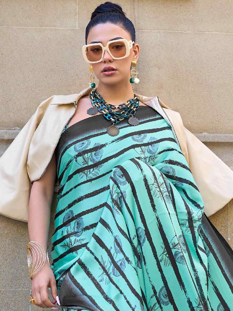Multi Satin Crepe Printed Casual Festival Contemporary Saree