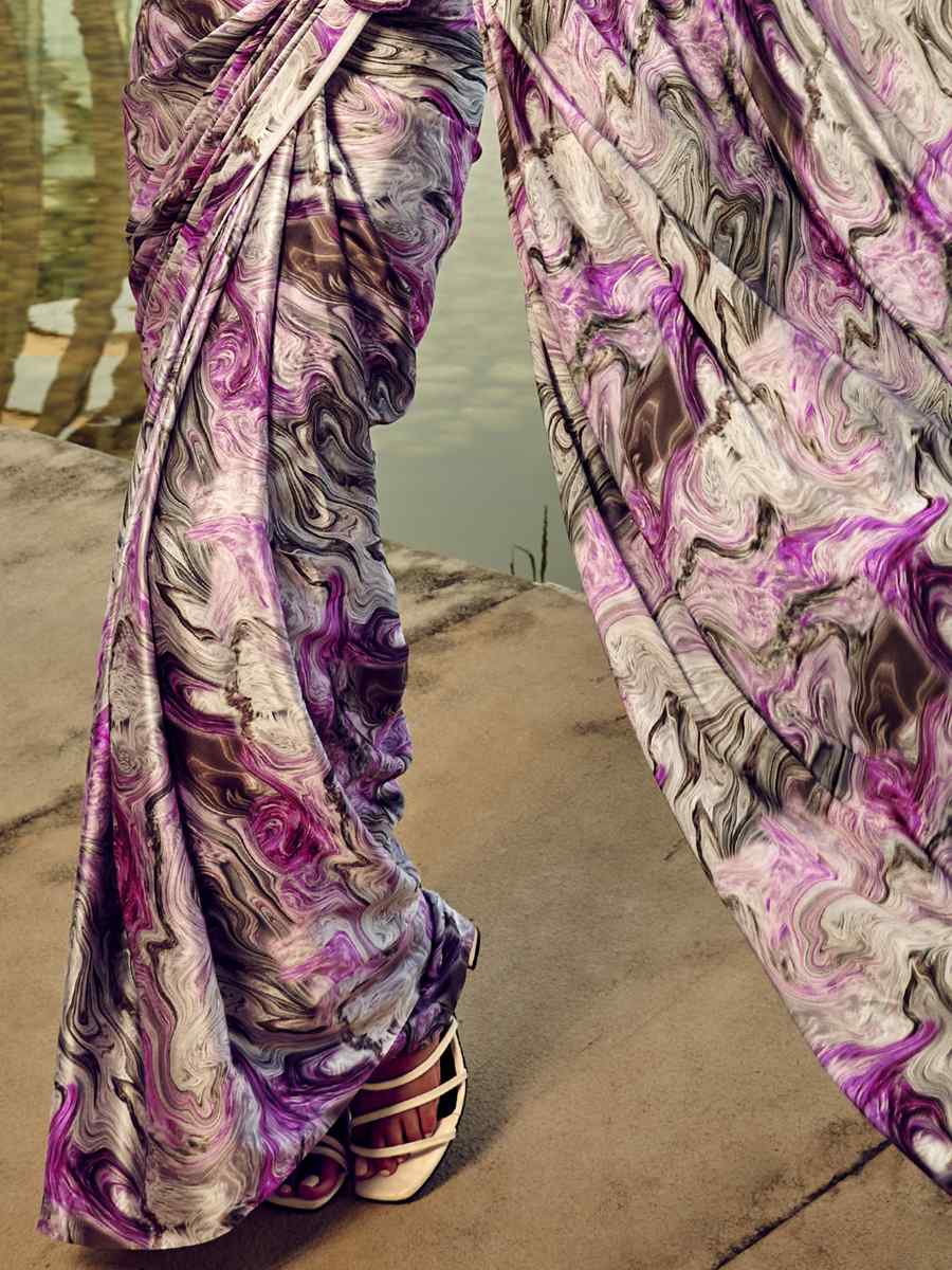 Multi Satin Crepe Printed Casual Festival Contemporary Saree