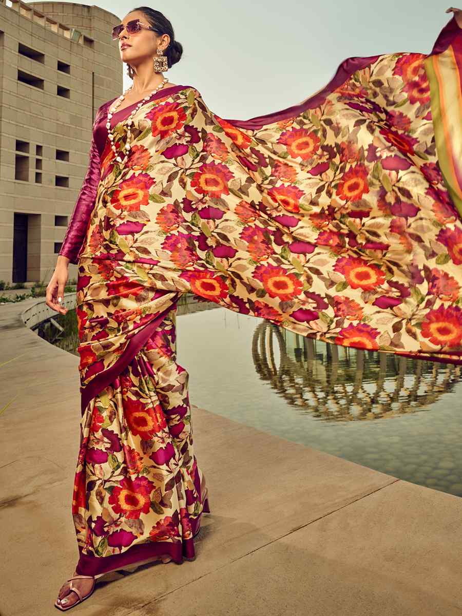 Multi Satin Crepe Printed Casual Festival Contemporary Saree