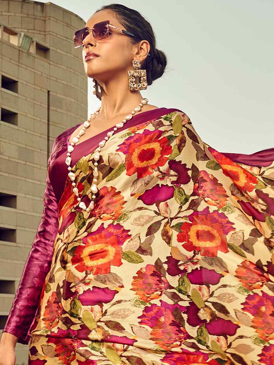 Multi Satin Crepe Printed Casual Festival Contemporary Saree