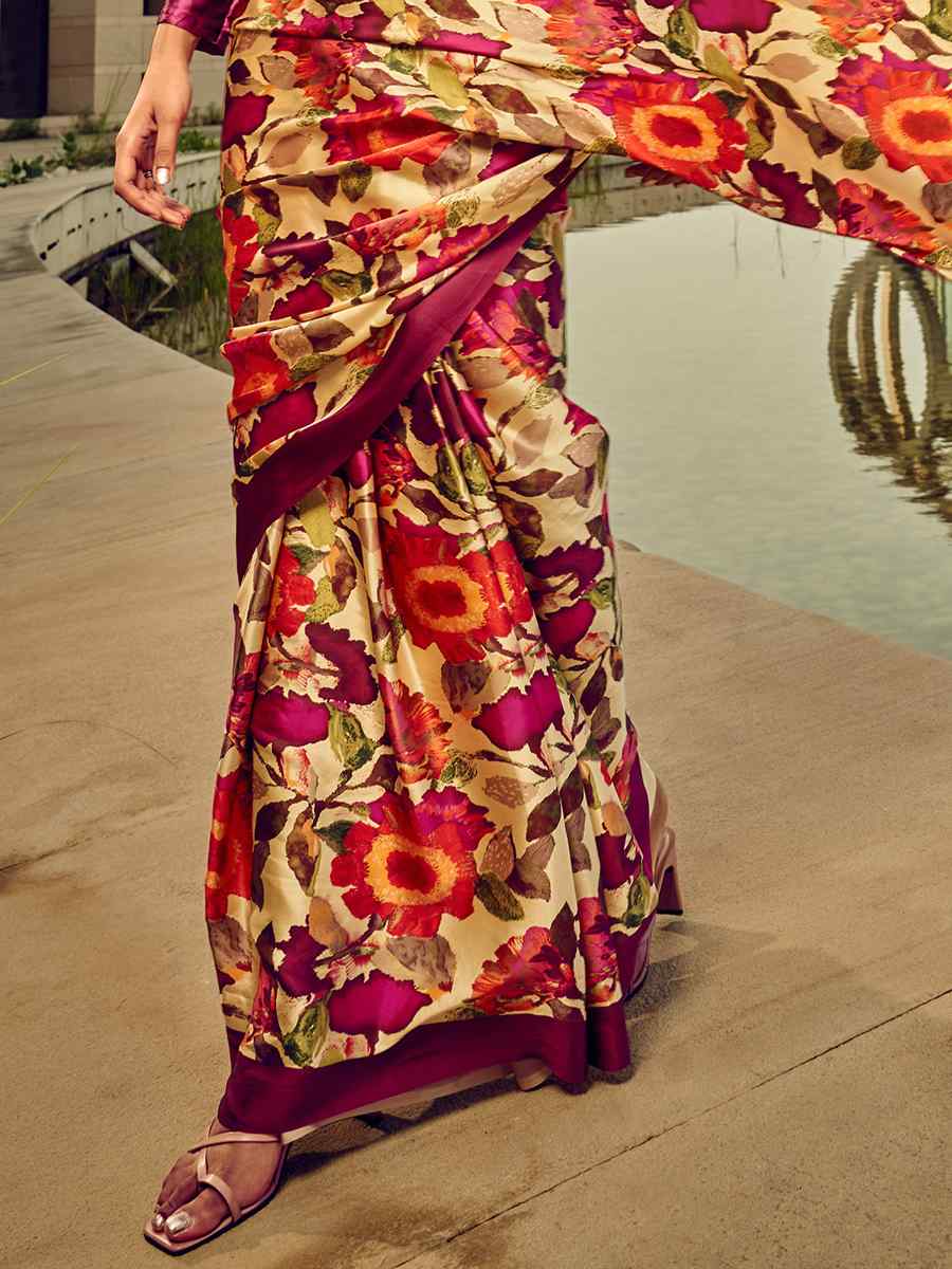 Multi Satin Crepe Printed Casual Festival Contemporary Saree