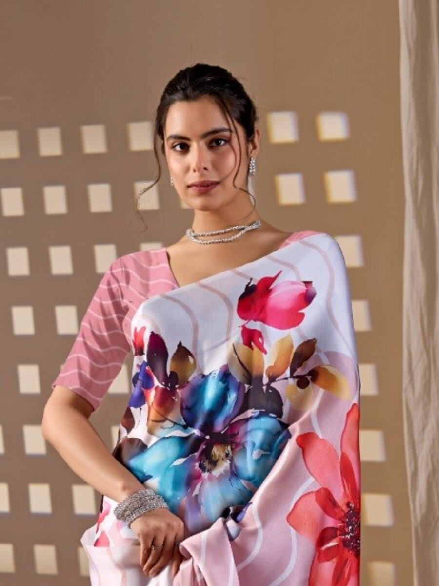 Multi Satin Georgette Printed Wedding Reception Party Festival Casual Heavy Border Sarees