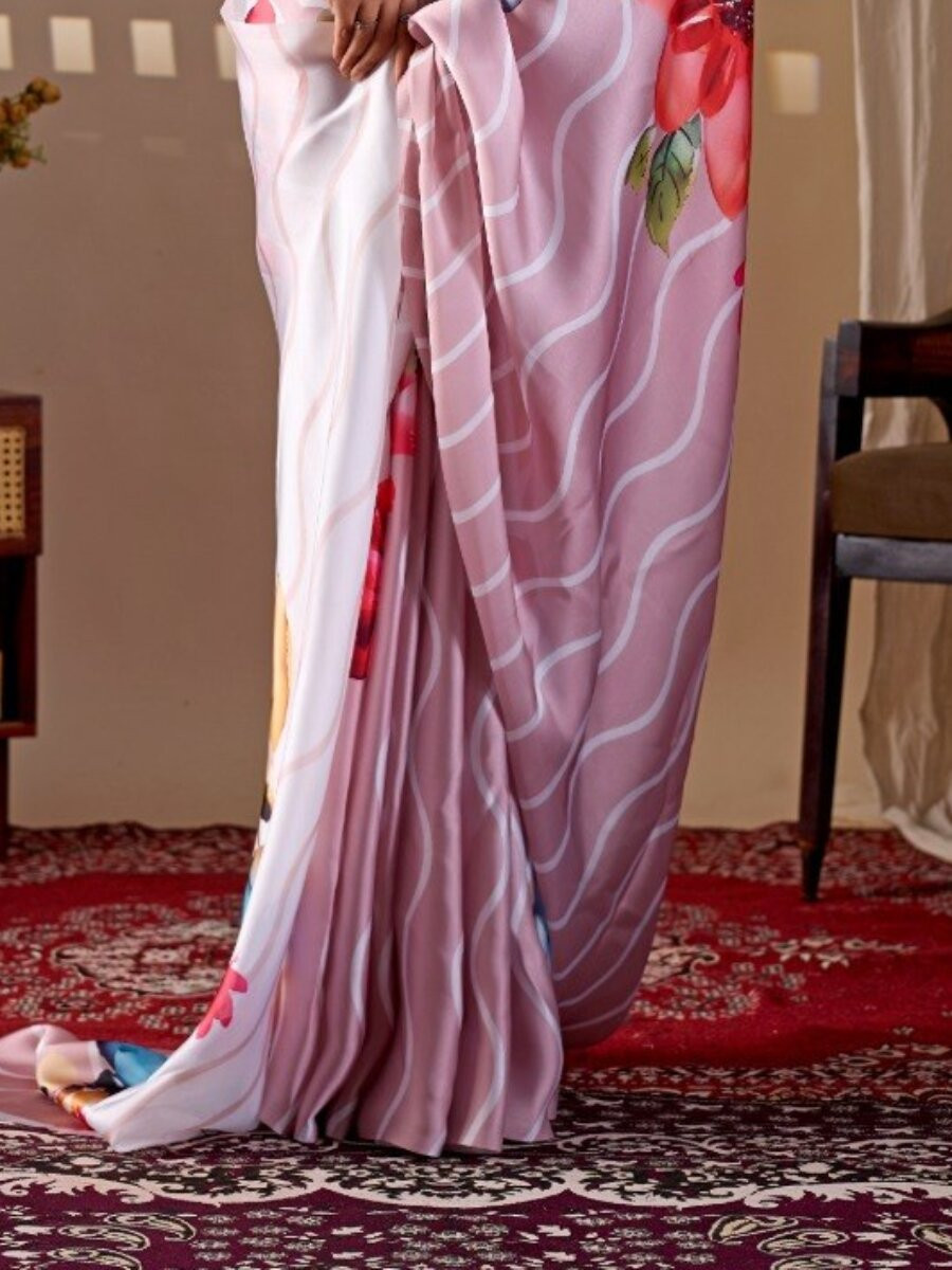 Multi Satin Georgette Printed Wedding Reception Party Festival Casual Heavy Border Sarees