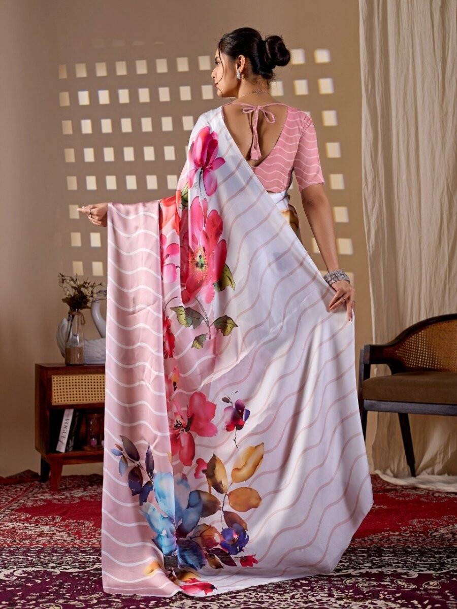 Multi Satin Georgette Printed Wedding Reception Party Festival Casual Heavy Border Sarees