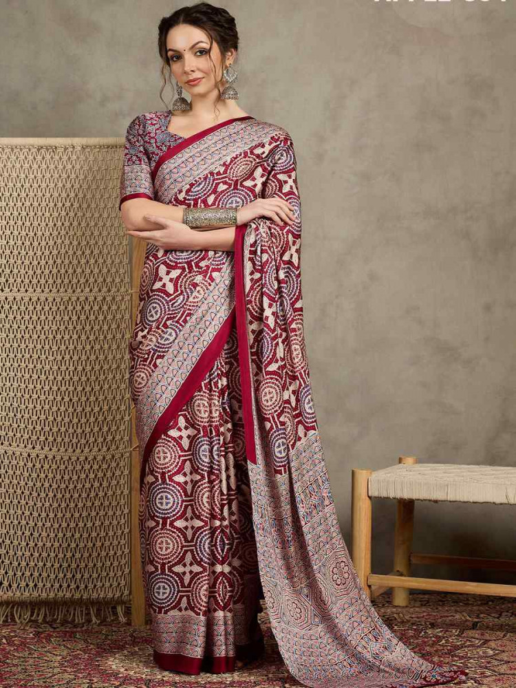 Multi Satin Printed Festival Wedding Fancy Heavy Border Saree