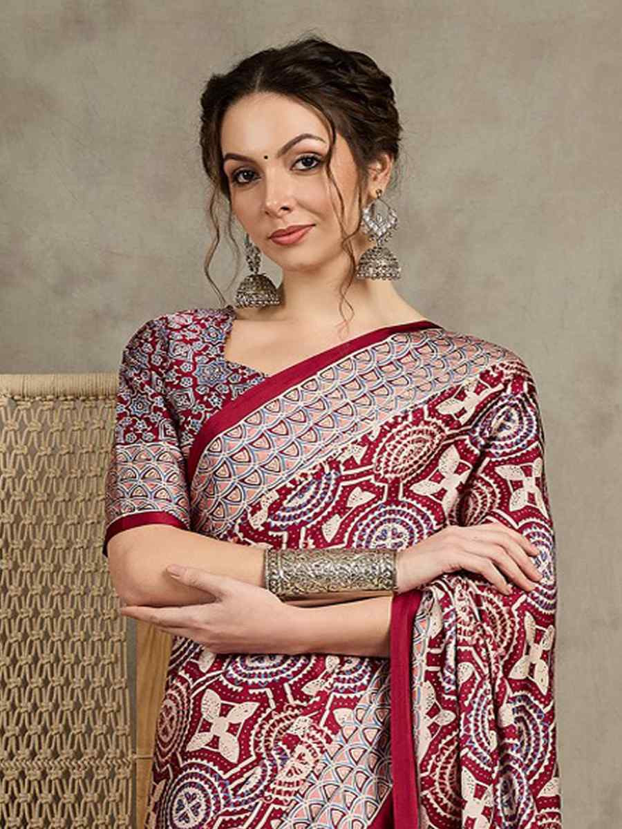 Multi Satin Printed Festival Wedding Fancy Heavy Border Saree