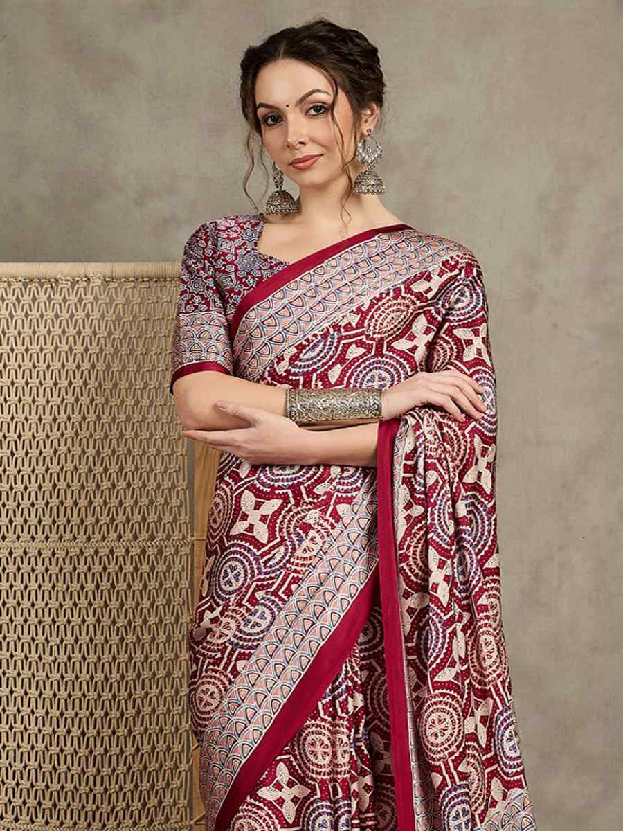 Multi Satin Printed Festival Wedding Fancy Heavy Border Saree