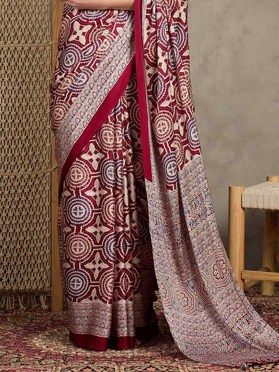 Multi Satin Printed Festival Wedding Fancy Heavy Border Saree