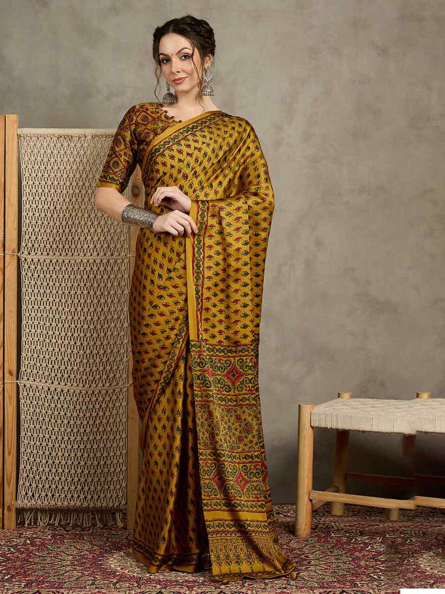 Multi Satin Printed Festival Wedding Fancy Heavy Border Saree