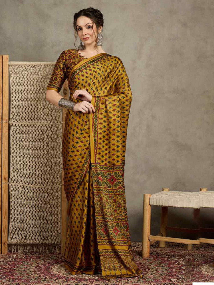 Multi Satin Printed Festival Wedding Fancy Heavy Border Saree