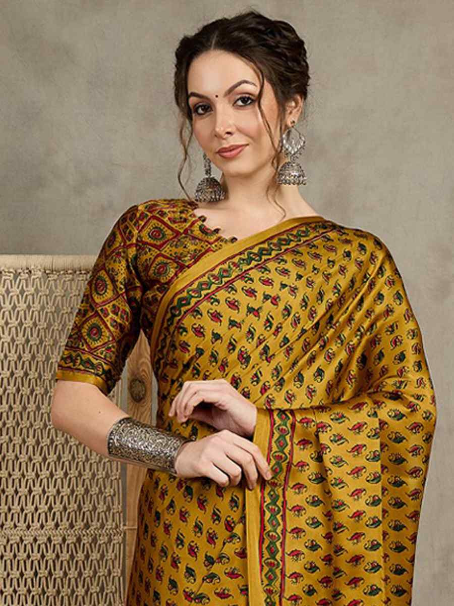 Multi Satin Printed Festival Wedding Fancy Heavy Border Saree