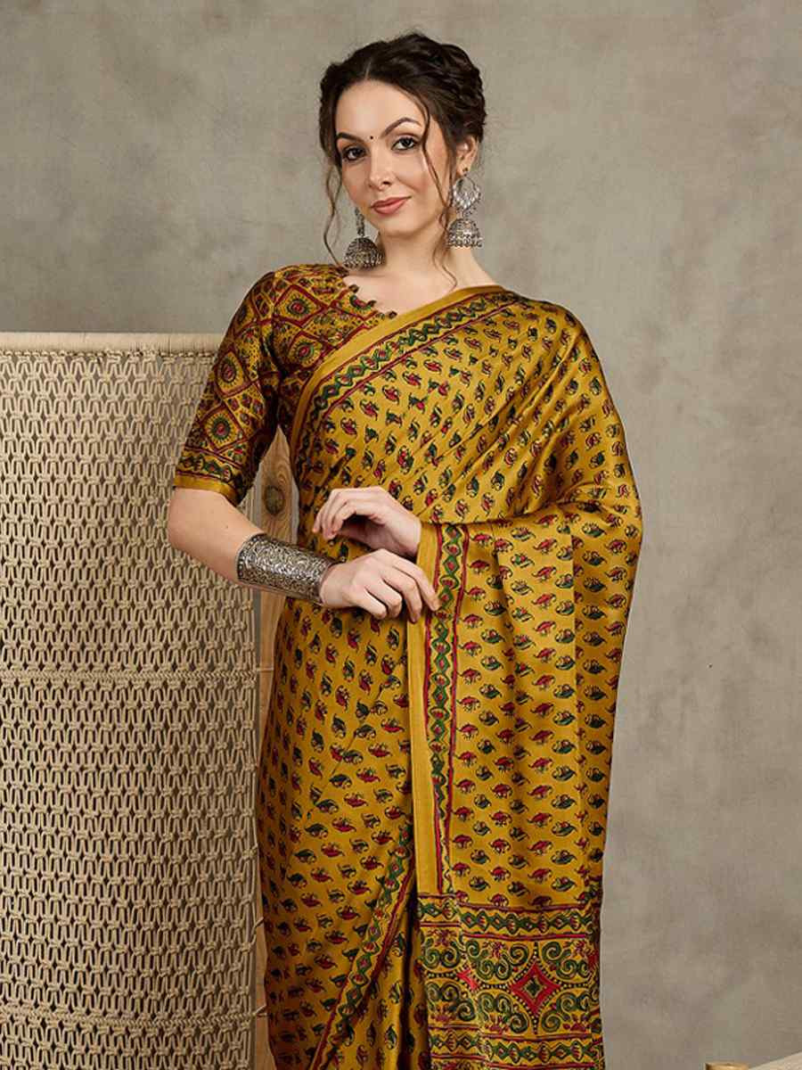 Multi Satin Printed Festival Wedding Fancy Heavy Border Saree