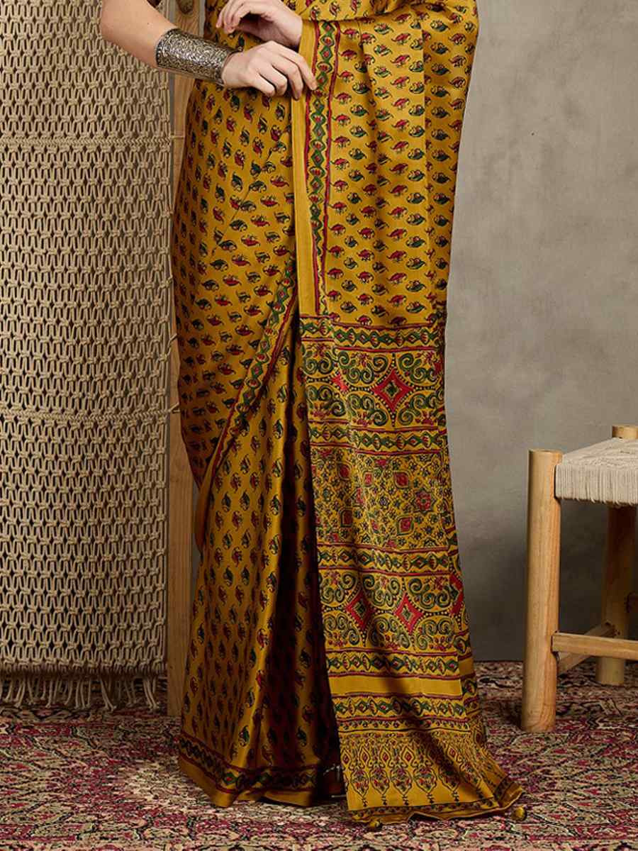 Multi Satin Printed Festival Wedding Fancy Heavy Border Saree