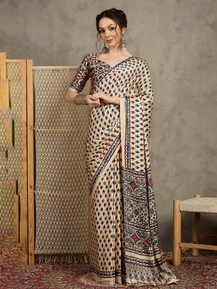 Multi Satin Printed Festival Wedding Fancy Heavy Border Saree