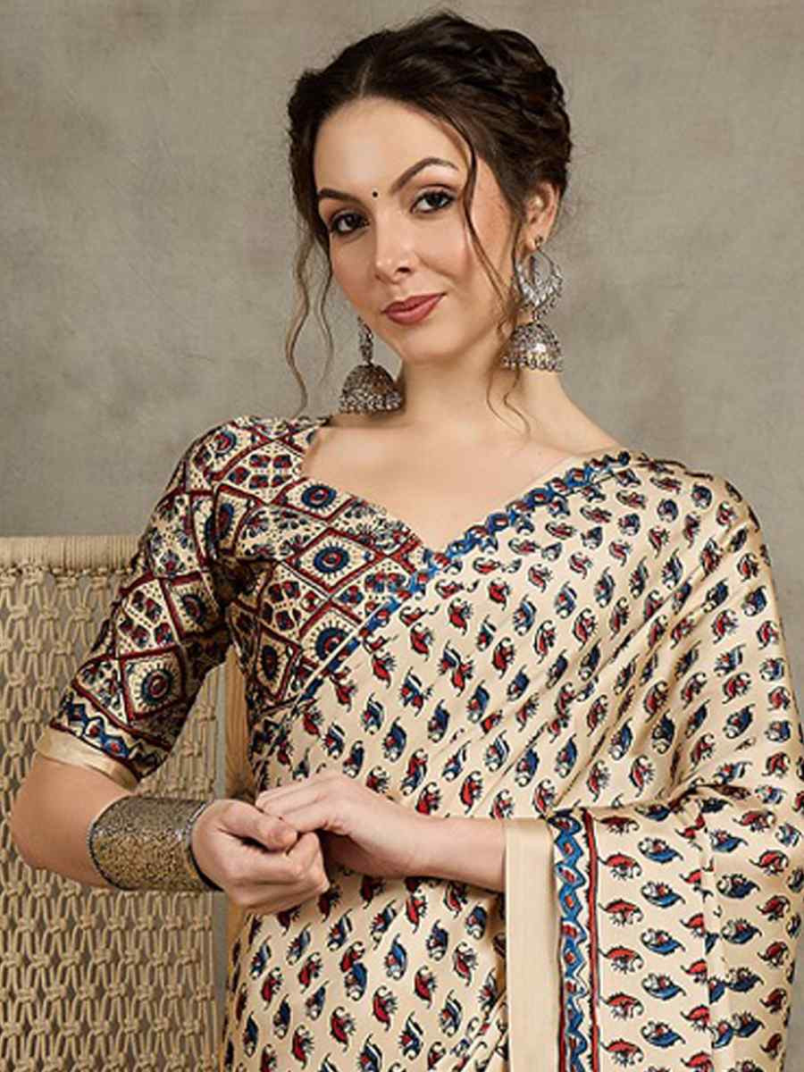 Multi Satin Printed Festival Wedding Fancy Heavy Border Saree