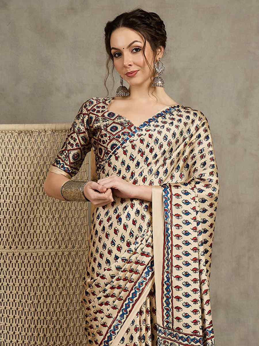 Multi Satin Printed Festival Wedding Fancy Heavy Border Saree