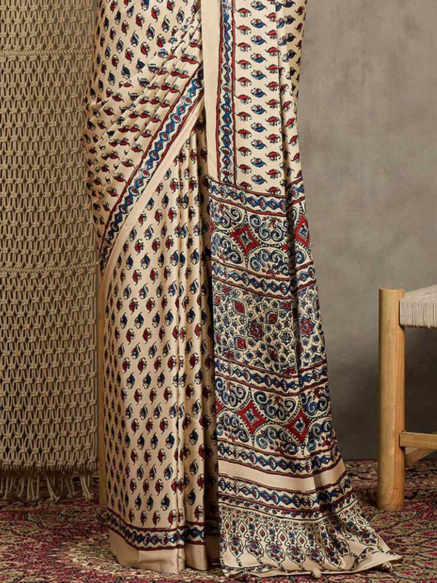 Multi Satin Printed Festival Wedding Fancy Heavy Border Saree