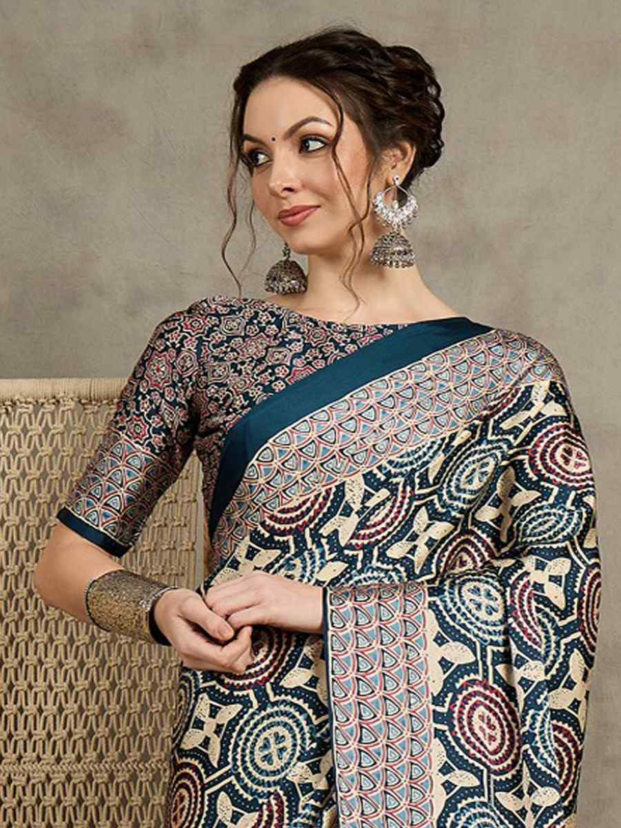 Multi Satin Printed Festival Wedding Fancy Heavy Border Saree