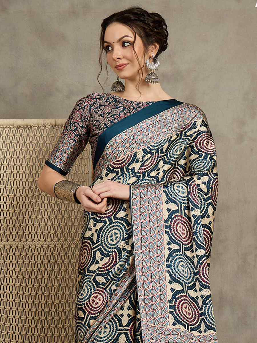Multi Satin Printed Festival Wedding Fancy Heavy Border Saree