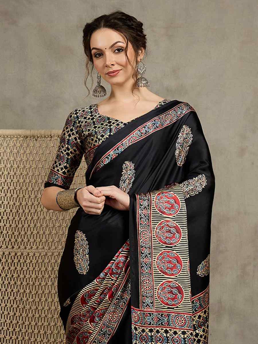 Multi Satin Printed Festival Wedding Fancy Heavy Border Saree