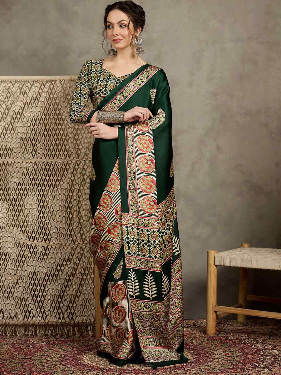 Multi Satin Printed Festival Wedding Fancy Heavy Border Saree