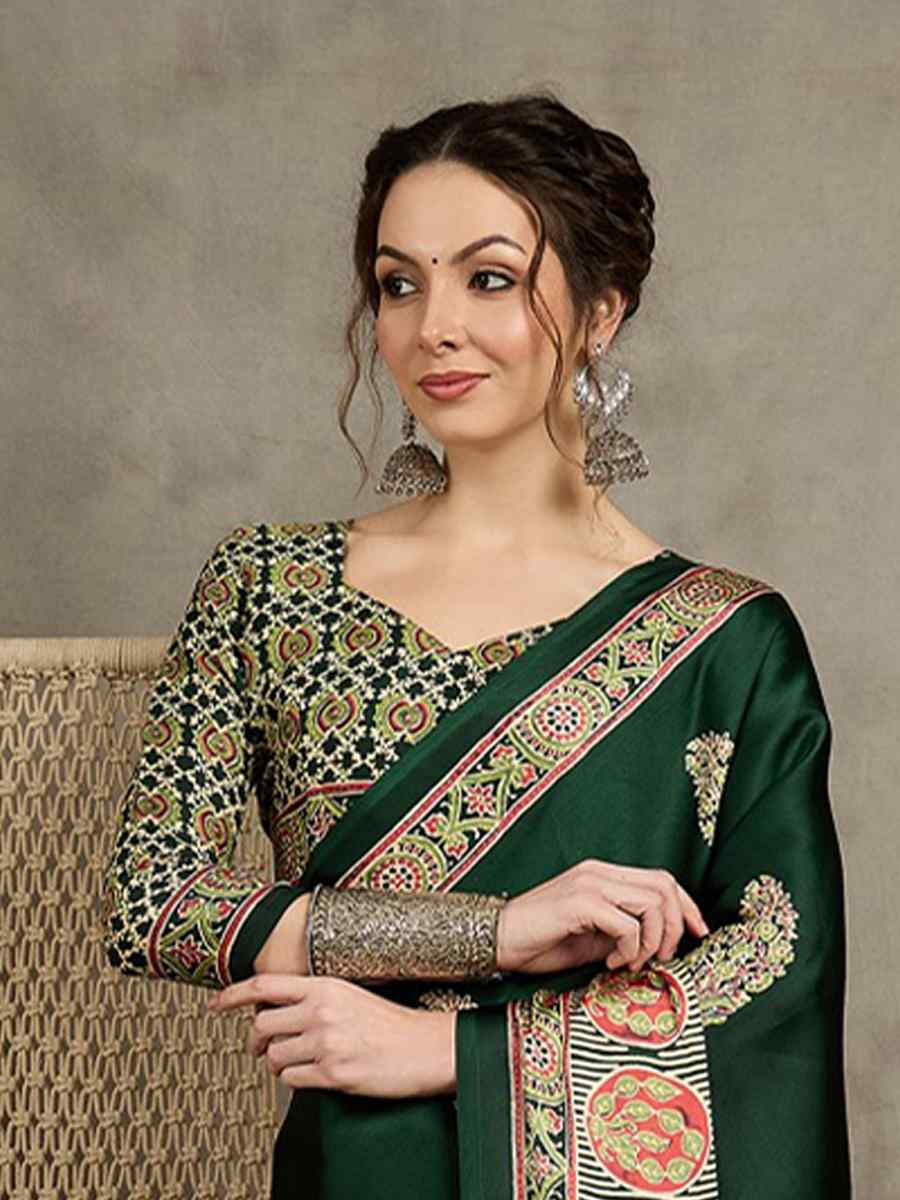 Multi Satin Printed Festival Wedding Fancy Heavy Border Saree