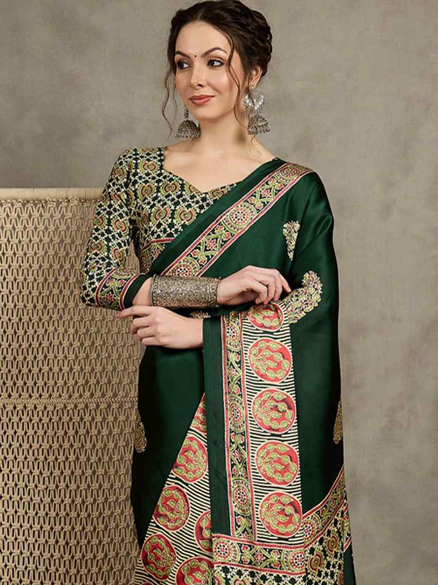 Multi Satin Printed Festival Wedding Fancy Heavy Border Saree