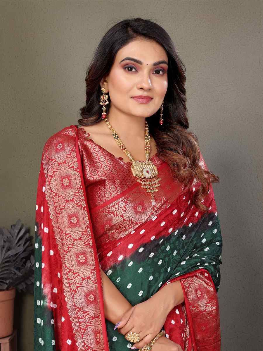 Multi Satin Silk Bhandej Zari Handwoven Casual Reception Festival Wedding Fancy Classic Style Sarees