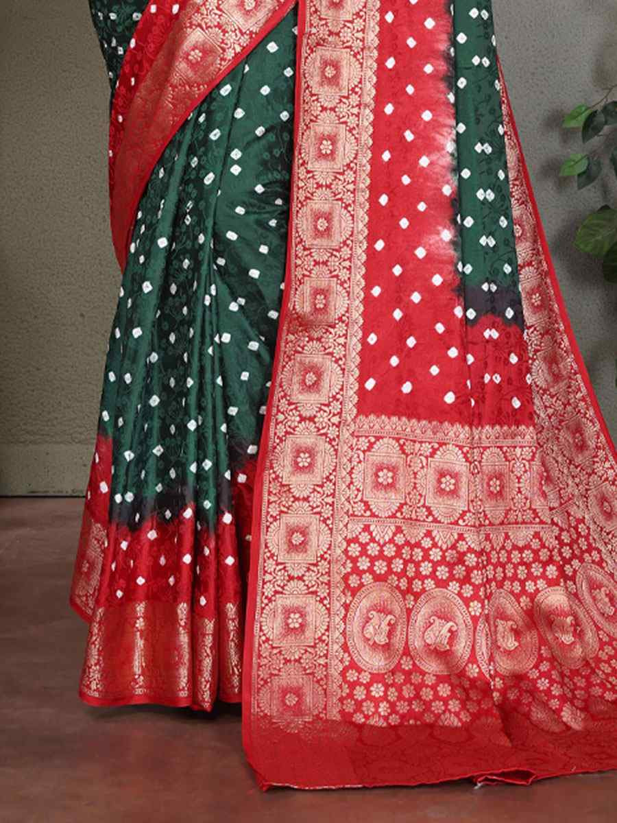 Multi Satin Silk Bhandej Zari Handwoven Casual Reception Festival Wedding Fancy Classic Style Sarees