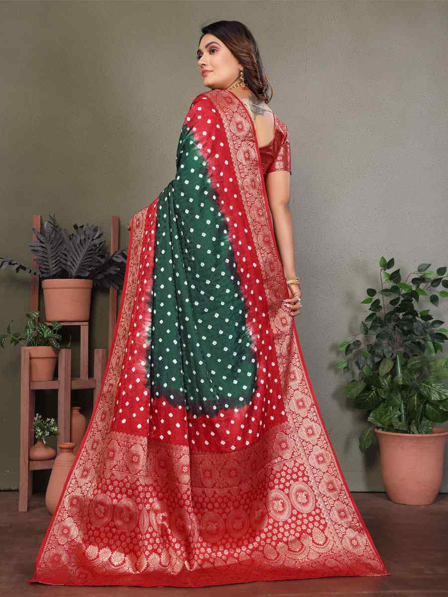 Multi Satin Silk Bhandej Zari Handwoven Casual Reception Festival Wedding Fancy Classic Style Sarees