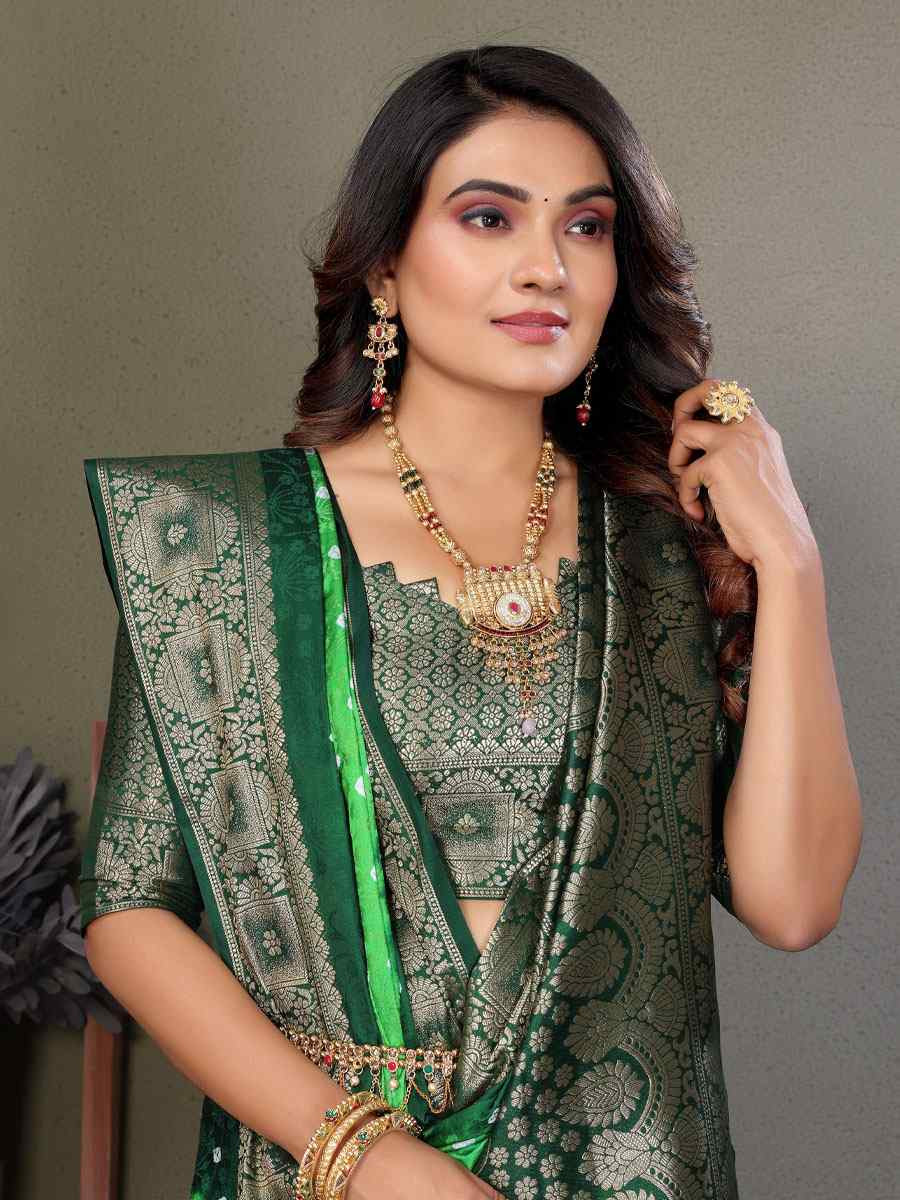 Multi Satin Silk Bhandej Zari Handwoven Casual Reception Festival Wedding Fancy Classic Style Sarees