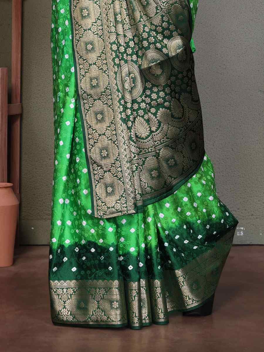 Multi Satin Silk Bhandej Zari Handwoven Casual Reception Festival Wedding Fancy Classic Style Sarees