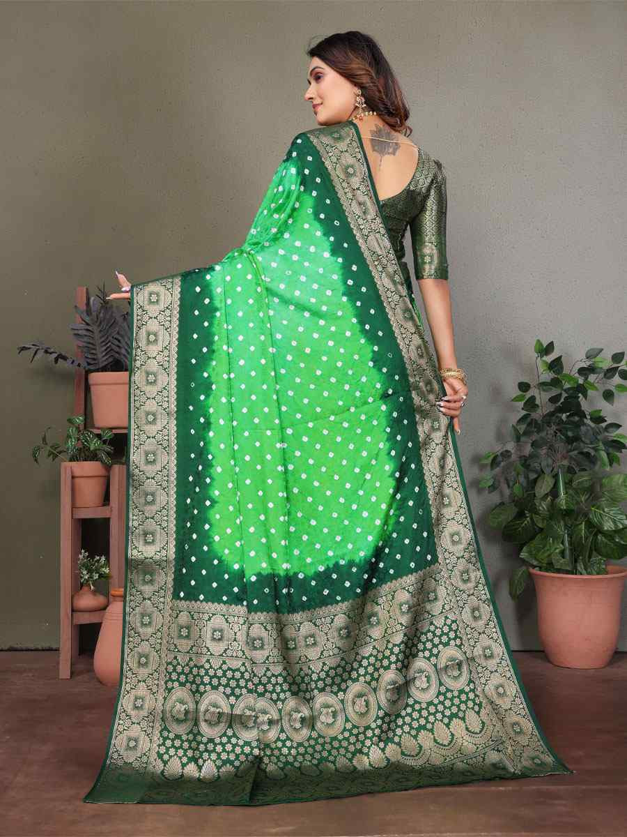 Multi Satin Silk Bhandej Zari Handwoven Casual Reception Festival Wedding Fancy Classic Style Sarees