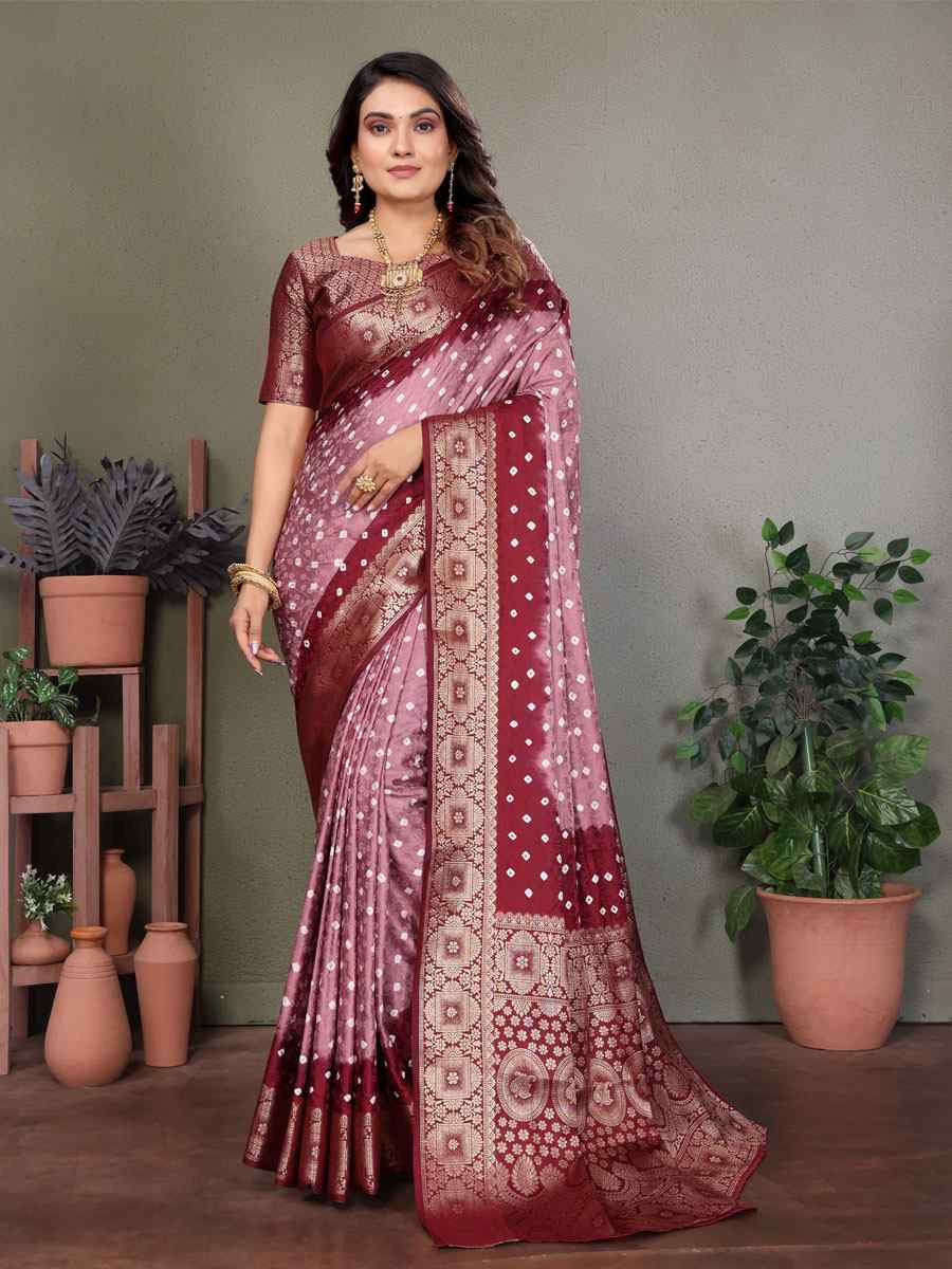 Multi Satin Silk Bhandej Zari Handwoven Casual Reception Festival Wedding Fancy Classic Style Sarees
