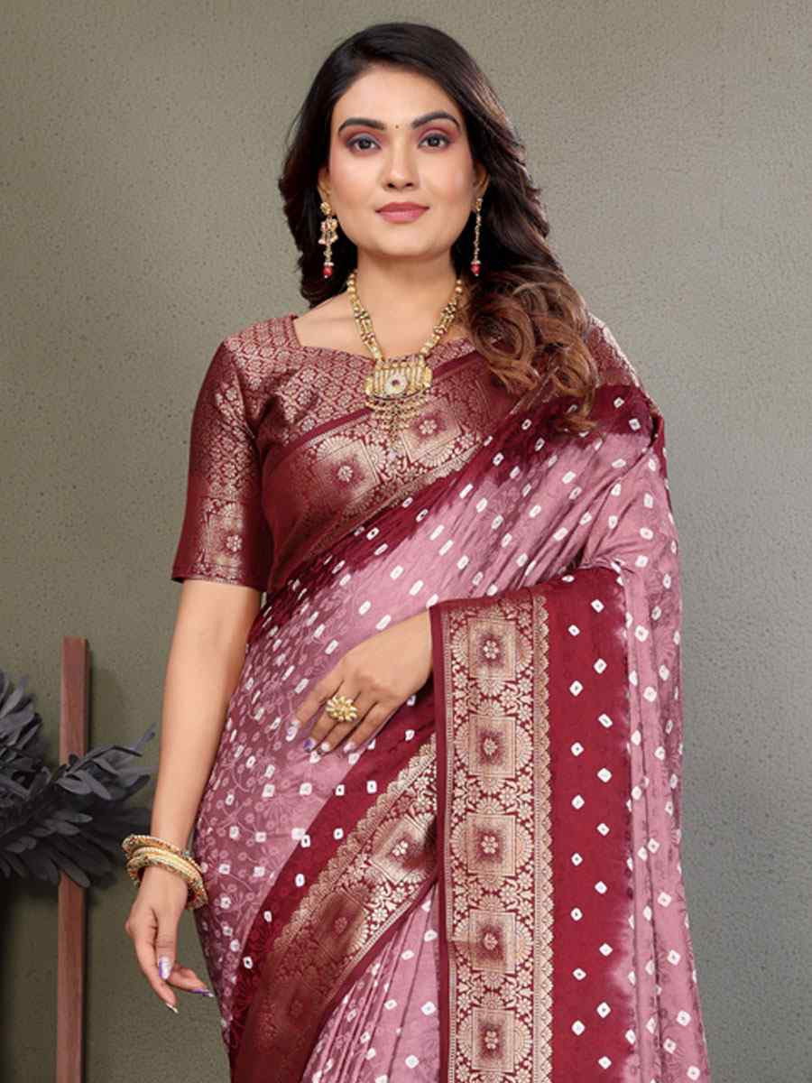 Multi Satin Silk Bhandej Zari Handwoven Casual Reception Festival Wedding Fancy Classic Style Sarees