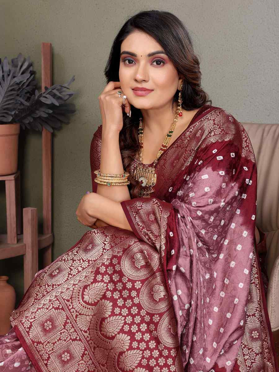 Multi Satin Silk Bhandej Zari Handwoven Casual Reception Festival Wedding Fancy Classic Style Sarees