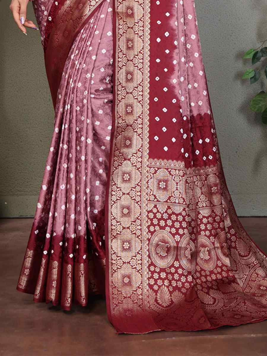 Multi Satin Silk Bhandej Zari Handwoven Casual Reception Festival Wedding Fancy Classic Style Sarees