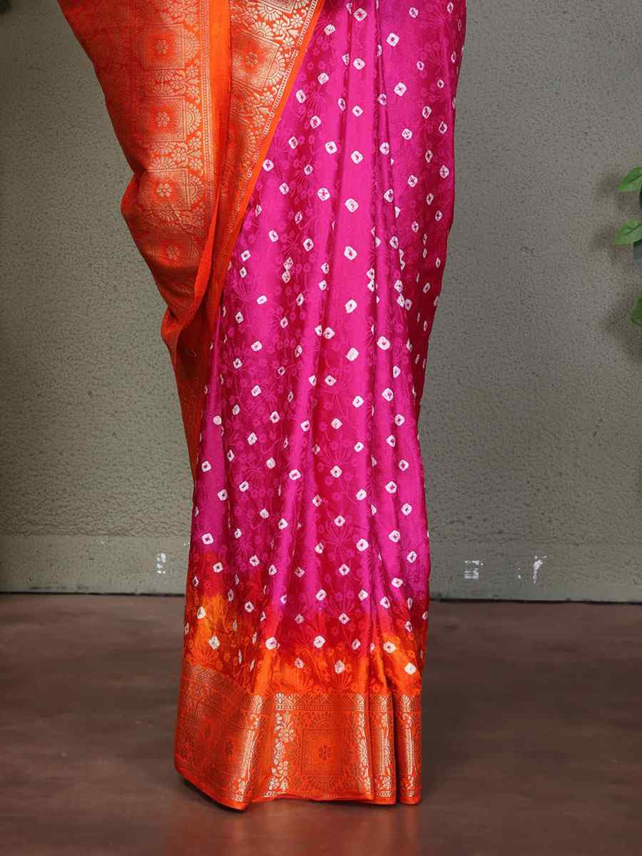 Multi Satin Silk Bhandej Zari Handwoven Casual Reception Festival Wedding Fancy Classic Style Sarees