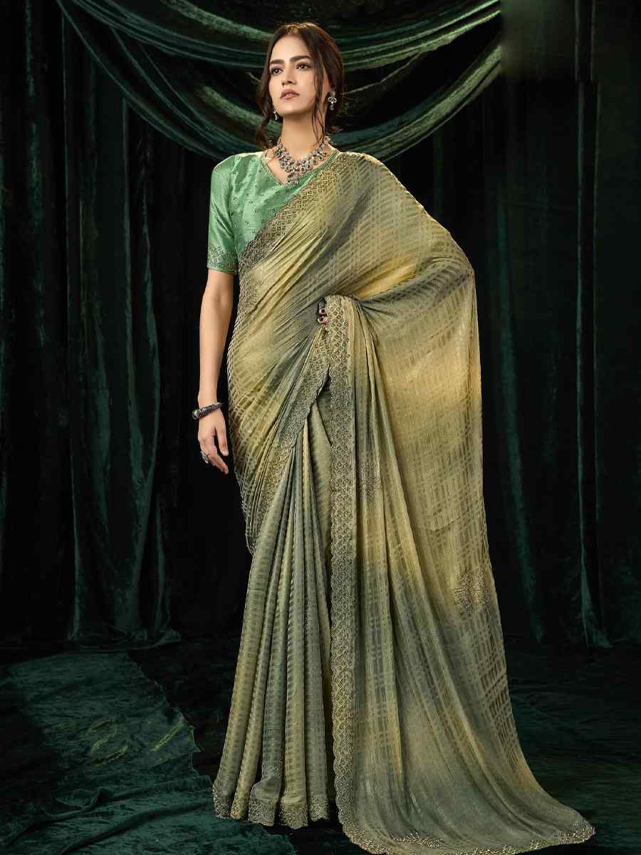 Multi Satin Silk Embroidery Traditional Bridal Reception Festival Wedding Fancy Heavy Border Sarees