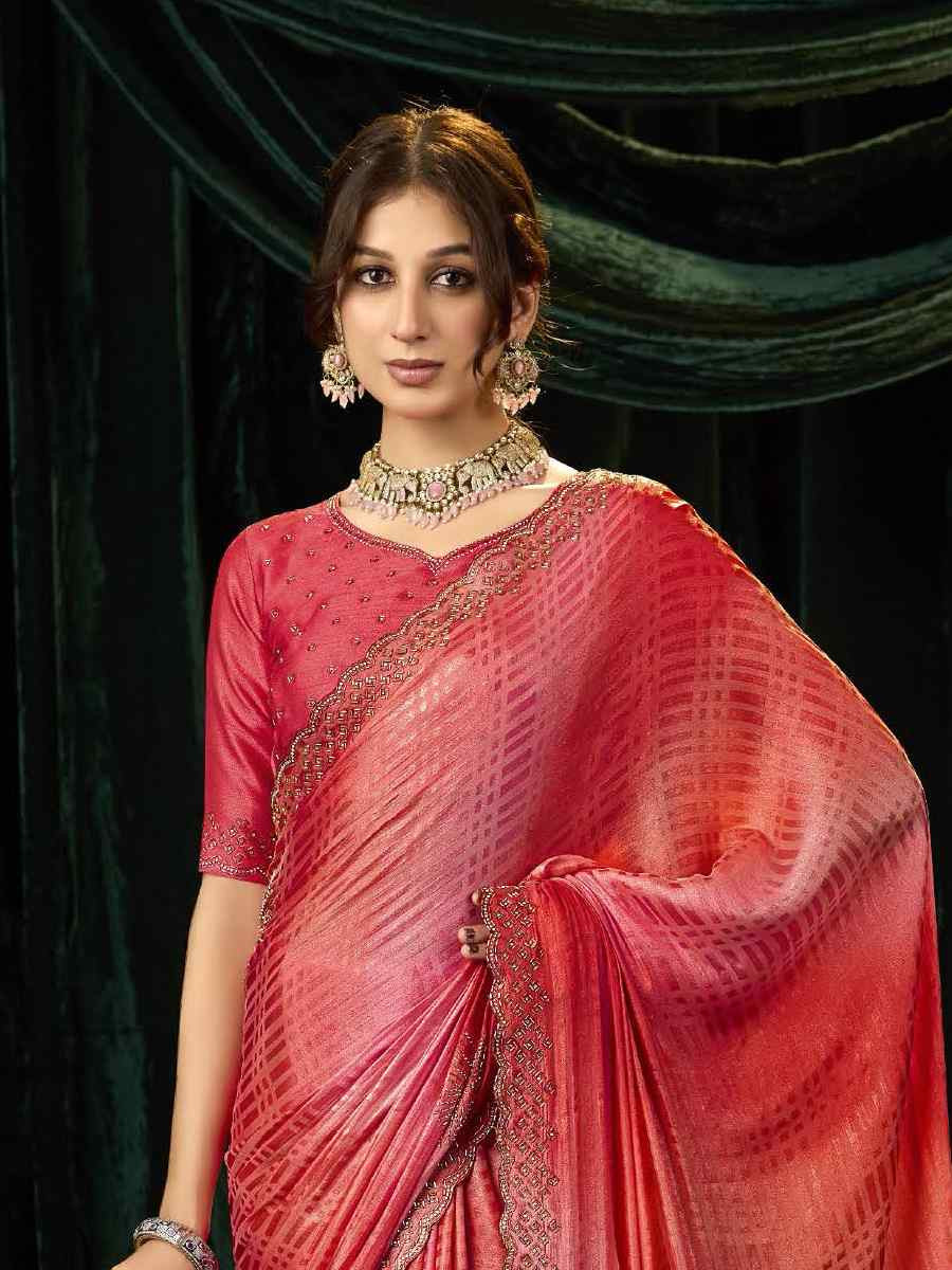 Multi Satin Silk Embroidery Traditional Bridal Reception Festival Wedding Fancy Heavy Border Sarees