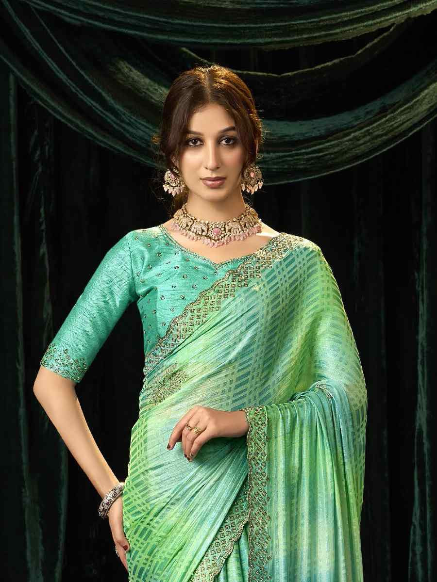 Multi Satin Silk Embroidery Traditional Bridal Reception Festival Wedding Fancy Heavy Border Sarees