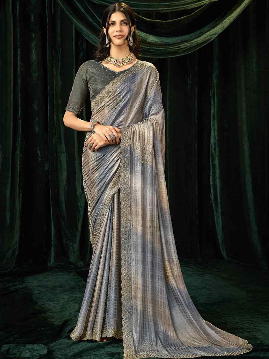 Multi Satin Silk Embroidery Traditional Bridal Reception Festival Wedding Fancy Heavy Border Sarees