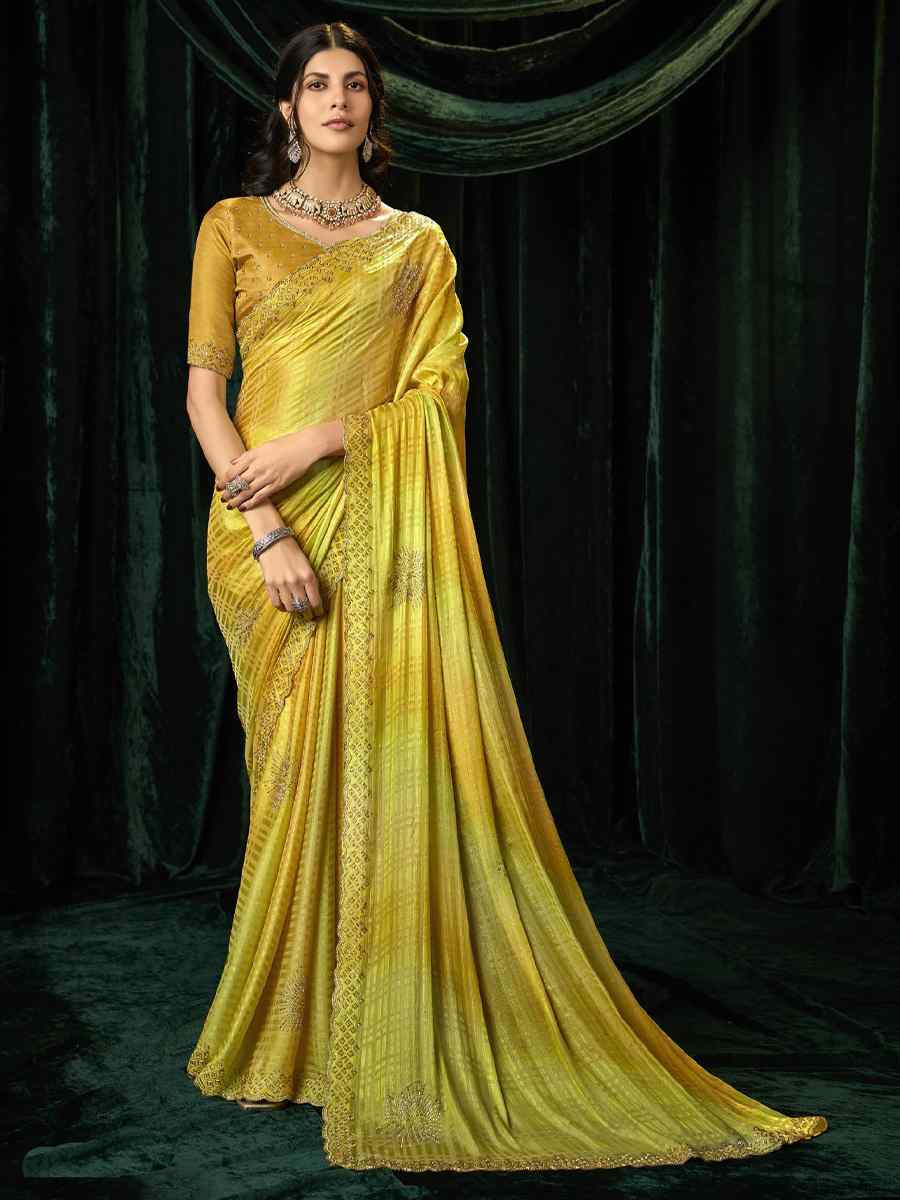 Multi Satin Silk Embroidery Traditional Bridal Reception Festival Wedding Fancy Heavy Border Sarees